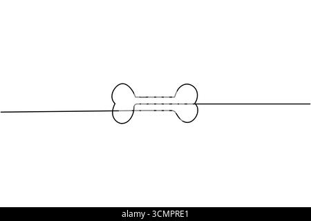 Einzelne schwarze Linienzeichnung eines Hundeknochens auf weißem Hintergrund mit einer horizontalen Linie Stock Vektor