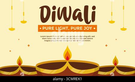 Elegantes Diwali-Bannerdesign mit dekorativen Hängelampen auf einem warmen gelb-orangen Hintergrund, geeignet für festliche Aktionen und Grüße. Stock Vektor