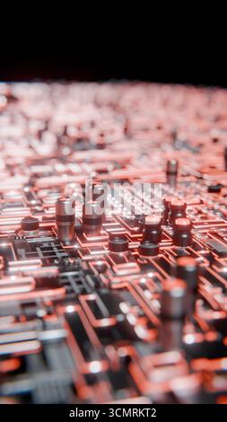 Erweiterter Microchip, der mit einem 3D-Loop-Video auf der Hauptplatine verbunden wird Stockfoto