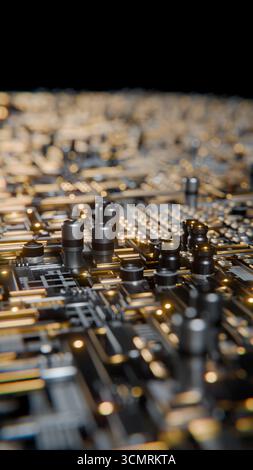 Erweiterter Microchip, der mit einem 3D-Loop-Video auf der Hauptplatine verbunden wird Stockfoto