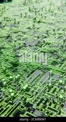 Erweiterter Microchip, der mit einem 3D-Loop-Video auf der Hauptplatine verbunden wird Stockfoto