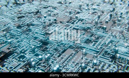 Erweiterter Microchip, der mit einem 3D-Loop-Video auf der Hauptplatine verbunden wird Stockfoto