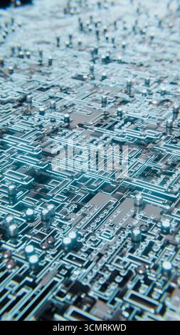 Erweiterter Microchip, der mit einem 3D-Loop-Video auf der Hauptplatine verbunden wird Stockfoto