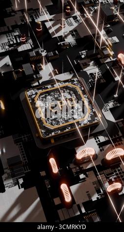 Erweiterter Microchip, der mit einer 3DVideo-Hauptplatine verbunden wird Stockfoto