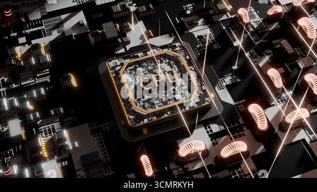 Erweiterter Microchip, der mit einer 3DVideo-Hauptplatine verbunden wird Stockfoto