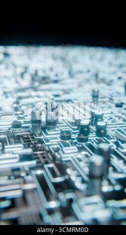 Erweiterter Microchip, der mit einem 3D-Loop-Video auf der Hauptplatine verbunden wird Stockfoto