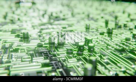 Erweiterter Microchip, der mit einem 3D-Loop-Video auf der Hauptplatine verbunden wird Stockfoto