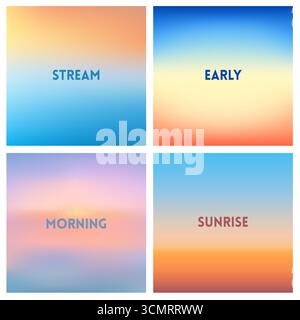 Abstrakter Vektor roter Sonnenuntergang verschwommener Hintergrund gesetzt. Quadratischer, verschwommener Hintergrund – gelbe, rote und orangene Herbstfarben fallender Blätter. Stock Vektor