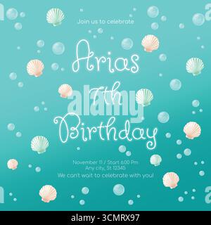 Kinder Meer Geburtstag Einladung Karte Vektor Illustration. Stock Vektor