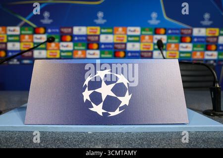 Munchester, Munchester, Inghilterra. September 2025. Während der Pressekonferenz vor dem Spiel am 17. September 2025 in der Champions League zwischen Manchester City und Neapel im Etihad Stadium in Manchester. (Kreditbild: © Fabio Sasso/ZUMA Press Wire) NUR REDAKTIONELLE VERWENDUNG! Nicht für kommerzielle ZWECKE! Stockfoto
