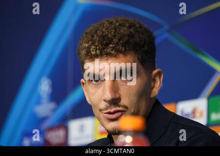 Munchester, Munchester, Inghilterra. September 2025. Giovanni Di Lorenzo (capitano) vom SSC Napoli während der Pressekonferenz vor dem Spiel am 17. September 2025 in der Champions League zwischen Manchester City und Neapel im Etihad Stadium in Manchester. (Kreditbild: © Fabio Sasso/ZUMA Press Wire) NUR REDAKTIONELLE VERWENDUNG! Nicht für kommerzielle ZWECKE! Stockfoto