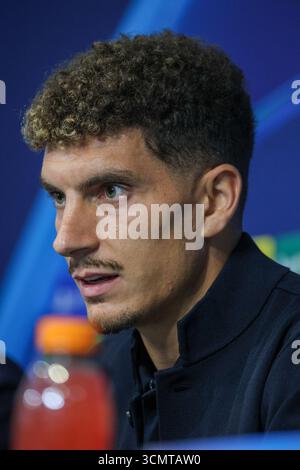 Munchester, Munchester, Inghilterra. September 2025. Giovanni Di Lorenzo (capitano) vom SSC Napoli während der Pressekonferenz vor dem Spiel am 17. September 2025 in der Champions League zwischen Manchester City und Neapel im Etihad Stadium in Manchester. (Kreditbild: © Fabio Sasso/ZUMA Press Wire) NUR REDAKTIONELLE VERWENDUNG! Nicht für kommerzielle ZWECKE! Stockfoto