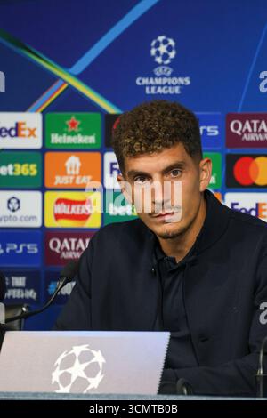 Munchester, Munchester, Inghilterra. September 2025. Giovanni Di Lorenzo (capitano) vom SSC Napoli während der Pressekonferenz vor dem Spiel am 17. September 2025 in der Champions League zwischen Manchester City und Neapel im Etihad Stadium in Manchester. (Kreditbild: © Fabio Sasso/ZUMA Press Wire) NUR REDAKTIONELLE VERWENDUNG! Nicht für kommerzielle ZWECKE! Stockfoto