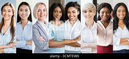 Vielfältige Gruppe von Fachleuten, die selbstbewusst in Business-Kleidung für eine Collage Generative KI ausgeben Stockfoto