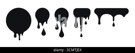 Tropffarbe Kreis schmelzen Schokolade. Spritzer Vektor Tropfen Soße Tinte Flüssigkeit rund Blob schwarz Spritzer. Stock Vektor