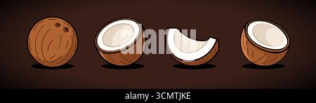 Coconut Cartoon Vektor Symbol Illustration. Tropisches Logo aus Kokosnuss, isoliert von Cartoons und Palmen im Sommer Stock Vektor