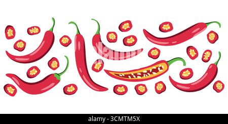 Chili-Pfeffer-Vektor in flachem Stil. Handgezeichnete Lebensmittel-Gemüse-Illustration isoliert auf weißem Hintergrund Stock Vektor