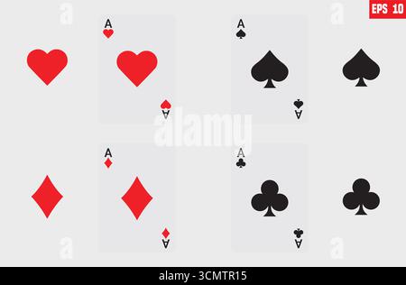 Spielkartenset,. Karten-Asse. asse aller vier Anzüge, Diamanten, Pik, Herzen, Schläger. Pokerkonzept spielen. Gewinnen Sie Poker. Vektorabbildung. Spielen Stock Vektor