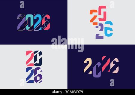 2026 Happy New Year Typografie Set – 2026 Modern Vektornummern, Logo Design-Elemente, Fette Festliche Textsammlung Stock Vektor