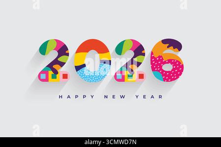 2026 Happy New Year Design farbenfrohe, trendige, einzigartige Logovorlage für das neue Jahr 2026 Stock Vektor