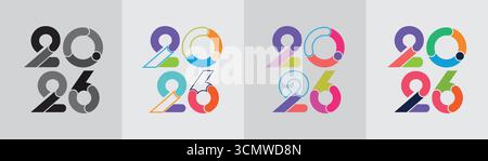 Set mit 2026-Nummern-Designvorlage. Schriftdesign des Silvester-Logos 2026. Sammlung von 2026 Happy New Year. Stock Vektor