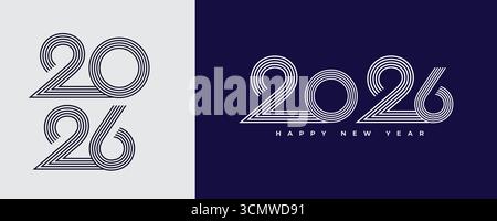 Großer Satz mit 2026 Logos. 2026-Nummer-Designvorlage. Sammlung von 2026 Symbolen für das frohe neue Jahr. Vektorillustration mit Etiketten isoliert auf buntem bac Stock Vektor