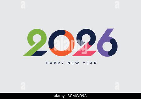 Happy New Year 2026 Designkonzept, Happy NewYear Grußkartennummer. Happy New Year 2026 Cover Design für Banner, Poster, Hintergründe und Greeti Stock Vektor