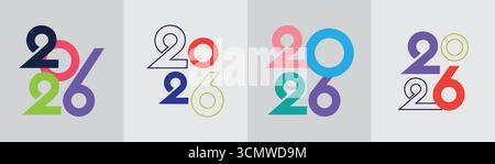 Große Designvorlage mit 2026 Nummern. Schriftdesign des Silvester-Logos 2026. Sammlung von 2026 Happy New Year. Vektorabbildung. Stock Vektor