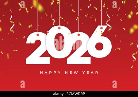 Frohe Neujahrsfeier 2026 mit goldenen Zahlen Stock Vektor