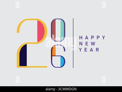 Retro-Klassiker mit farbenfroher Nummer 2026. Für das „Happy New Year 2026“-Design. Einzigartiges und seltenes Premium-Vektor-Design. Stock Vektor