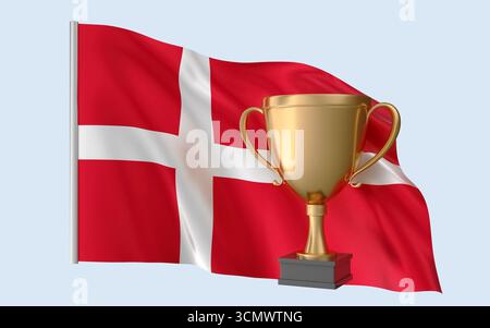 Sieger Der Dänischen Flagge. Hochwertiges, realistisches 3D-Rendering, das nationale Identität, Kultur, Stolz und weltweite Anerkennung repräsentiert. Stockfoto