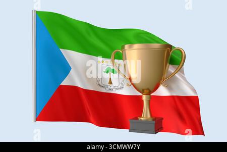 Erfolg Der Trophäe Für Die Flagge Äquatorialguineas. Hochwertiges, realistisches 3D-Rendering, das nationale Identität, Kultur, Stolz und weltweite Anerkennung repräsentiert Stockfoto