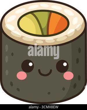 Kawaii-Illustration eines lächelnden veganen Sushi-Brötchens mit Gemüse Stock Vektor