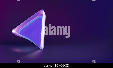 Violette Glaspfeile und Positionszeiger 3D-Vektorsymbole auf dunklem Hintergrund mit Farbverlauf Stock Vektor