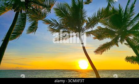 Sonnenuntergang vom First Landing Beach Resort, in der Nähe von Nadi, Viti Levu, Fidschi, Südpazifik Stockfoto