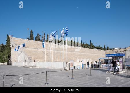 Blick auf das Panathenäische Stadion (Kallimarmaro), Athen, Griechenland Stockfoto