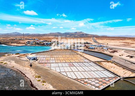 Aus der Vogelperspektive der Salinas del Carmen, Fuerteventura, Kanarischen Inseln, Spanien Stockfoto