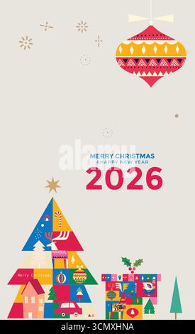 Skandinavisches Folk Weihnachten und Neujahr 2026 Set Stock Vektor