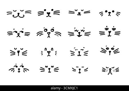 Set aus niedlichen Kritzelgesichtern mit verschiedenen Emotionen in handgezeichnetem Umrissstil. Perfekt für Aufkleber, Projekte für Kinder, Drucke und verspieltes digitales Design Stock Vektor