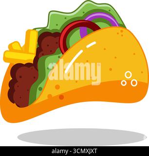 Köstlicher Taco mit Fleisch und Gemüse Eine bunte Illustration Vektor Illustration Cartoon des Stock Vektor