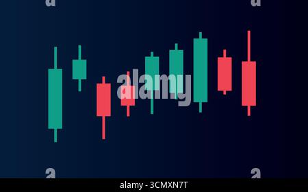Globales Finanzmarktkonzept mit Kerzendiagrammmuster, das auf dem Hintergrund der Weltkarte überlagert ist. Vektor Stock Vektor