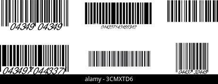 Barcode-Vektorsymbol oder Barcode-Scan-Etikett für Produktpreiseetikett, Standard-Barcode in Schwarz und weiß mit Numerisch Stock Vektor