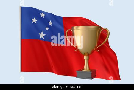 Samoa Flag Trophäe Erfolg. Hochwertiges, realistisches 3D-Rendering, das nationale Identität, Kultur, Stolz und weltweite Anerkennung repräsentiert. Stockfoto