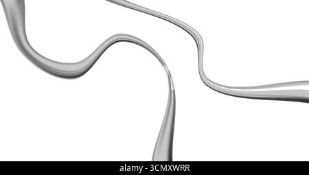 3D-Chrom-Metalllinien mit abstrakten silbernen Flüssigspiraleffekten. Y2K-Flüssigkeitsgradienten und Stahlwellenmuster für futuristische Hintergründe. Glänzend Stock Vektor
