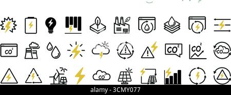 Symbol für Elektrizität und Energie legt Vektorsymbole und -Linien fest Stock Vektor