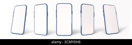 Realistisches 3D-blaues Smartphone-Modell. Modernes Mobilgerät mit leerem Bildschirm. Vektorvorlage für App-Design, Werbung, E-Commerce, Technologie und Stock Vektor