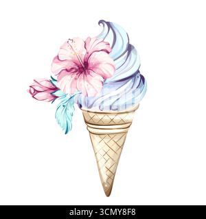 Herrliche Eisbecher mit leuchtenden Blumen weckt Sommerfreude und Entspannung am Strand, perfekt für Feiertage und lustige Urlaube Stock Vektor
