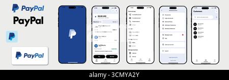 PayPal Mobile Paypal Logo Wallet App UI-Bildschirm mit Saldo und Vektorvorlage für aktuelle Transaktionen Stock Vektor