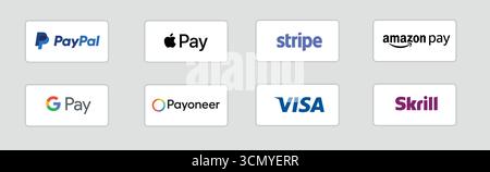 Zahlungssysteme Logosatz Mastercard Visa American Express, PayPal – Vektor-Editorial-Symbole Stock Vektor