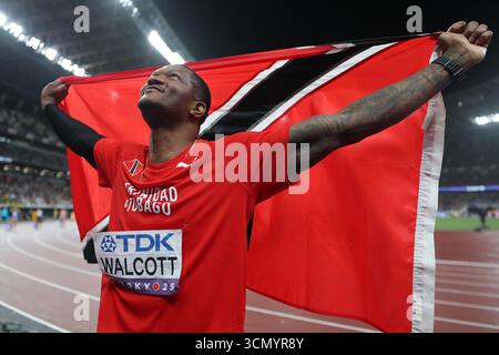Tokio, Japan. September 2025. Leichtathletik, Weltmeisterschaften, Speerwurf, Finale: Keshorn Walcott aus Trinidad und Tobago feiert nach dem Sieg. Quelle: Oliver Weiken/dpa/Alamy Live News Stockfoto